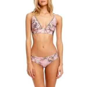 Agua Bendita Set Papier Megan Bikini Top sz S and Lola Bottom sz M Handbeaded